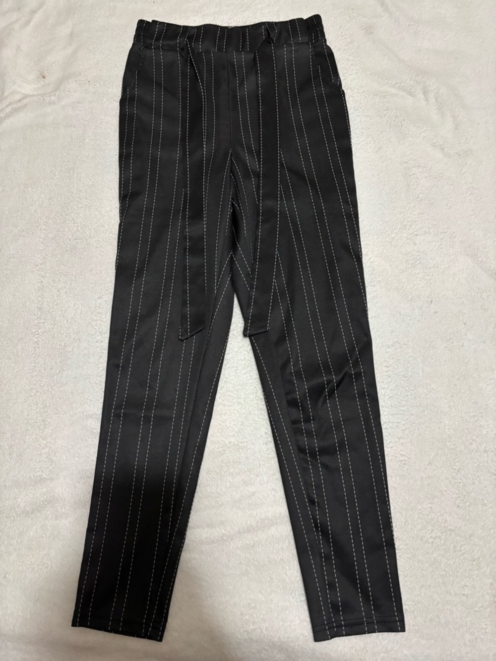 shosho Black Pinstripe Tapered Ankle Pants